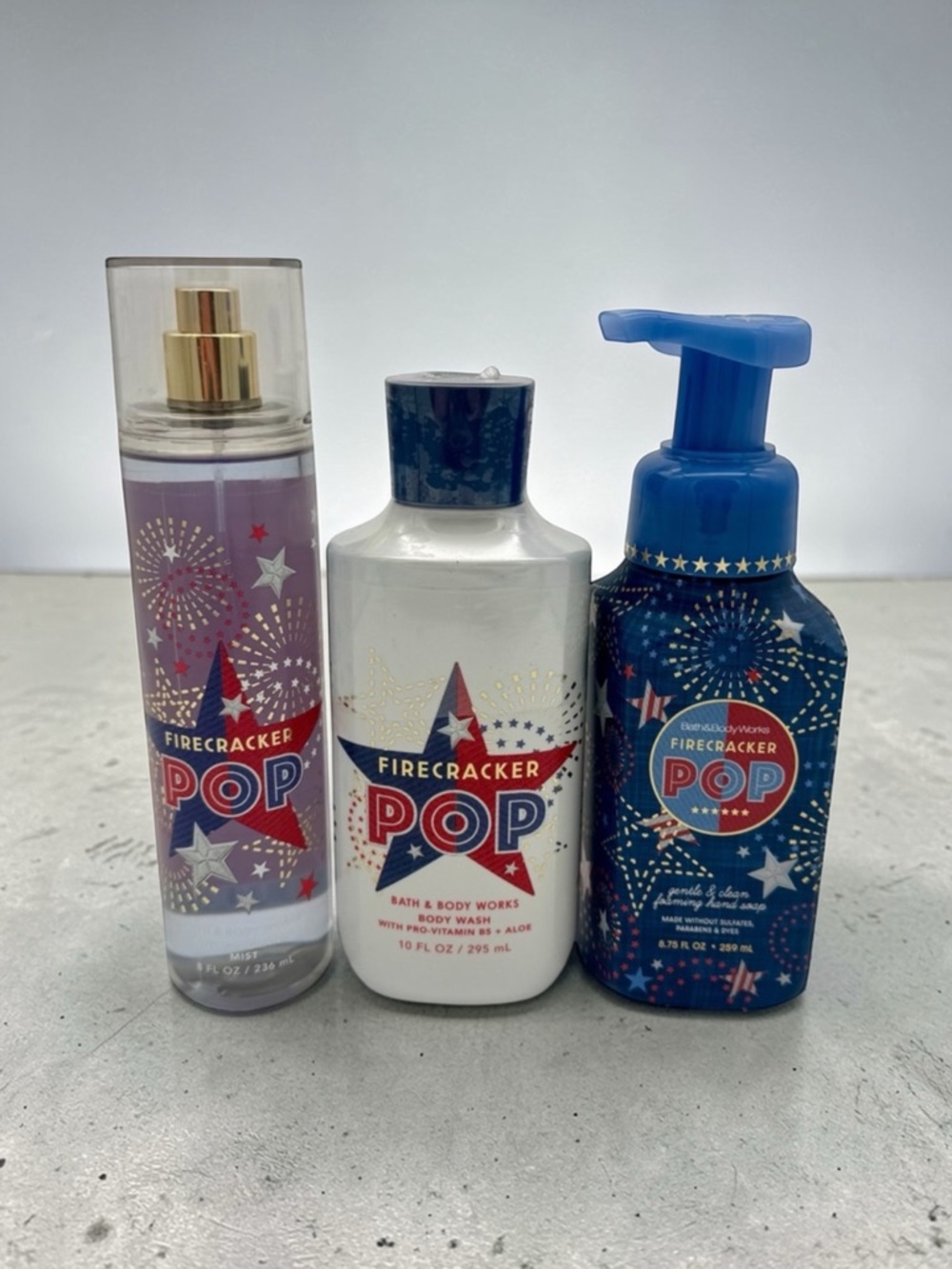 Bath & Body Works Firecracker Pop Spray, Body Wash, & Hand Soap Gift Set NWT